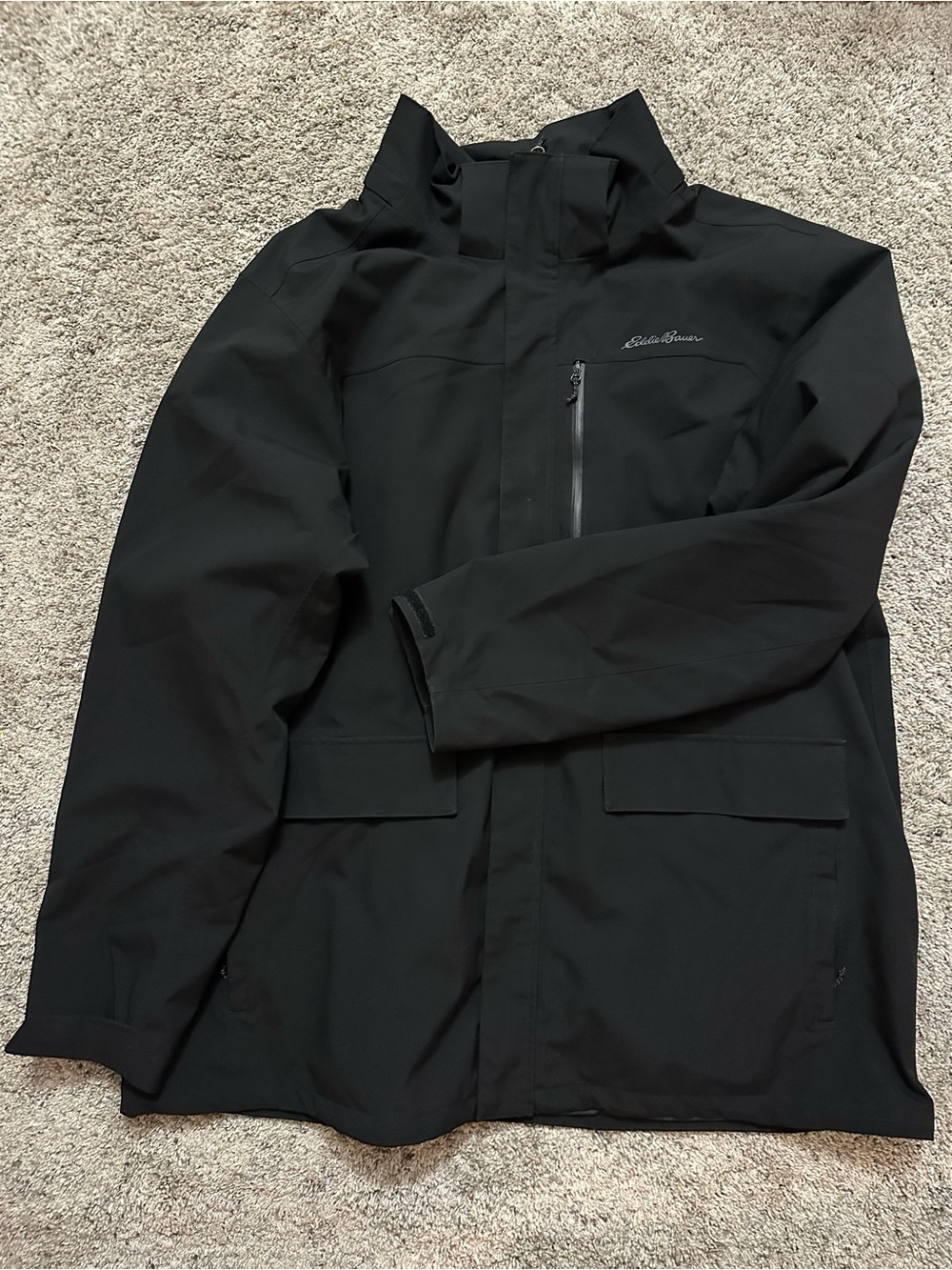 Eddie Bauer Black Men's Waterproof Raincoat with Zip Chest Pocket